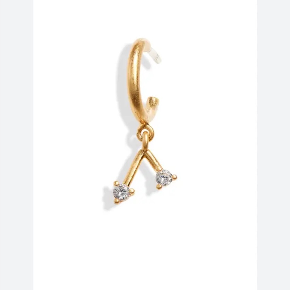 Madewell Mixer Single Huggie Hoop Earring Gold Tone CZ Dangle New